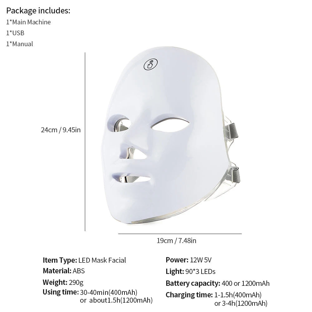 7-Color LED Light Therapy Mask: Rechargeable Photon Skincare Device for Home Use