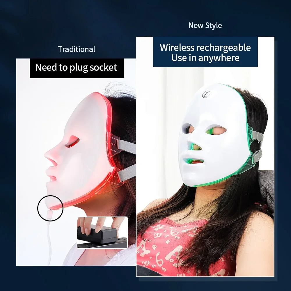 7-Color LED Light Therapy Mask: Rechargeable Photon Skincare Device for Home Use