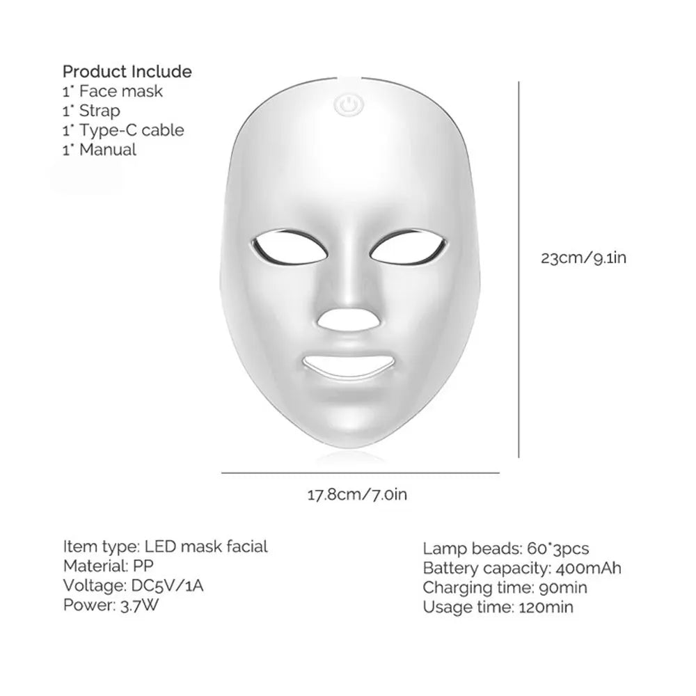 7-Color LED Light Therapy Mask: Rechargeable Photon Skincare Device for Home Use